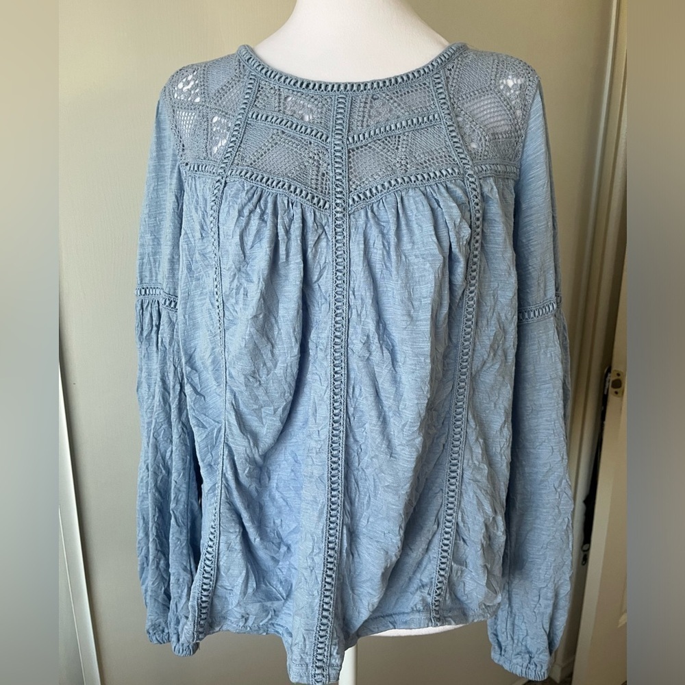 Sundance Crinkle Fabric Long Sleeve Crochet Top PL